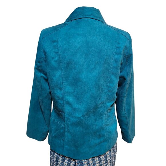 Allison Daley Petite Women's Size 6 Faux Suede Jacket Teal Zip Front Pockets - Picture 5 of 9